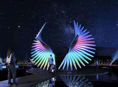 广场可以与人体互动发光的LED发光翅膀美陈道具
