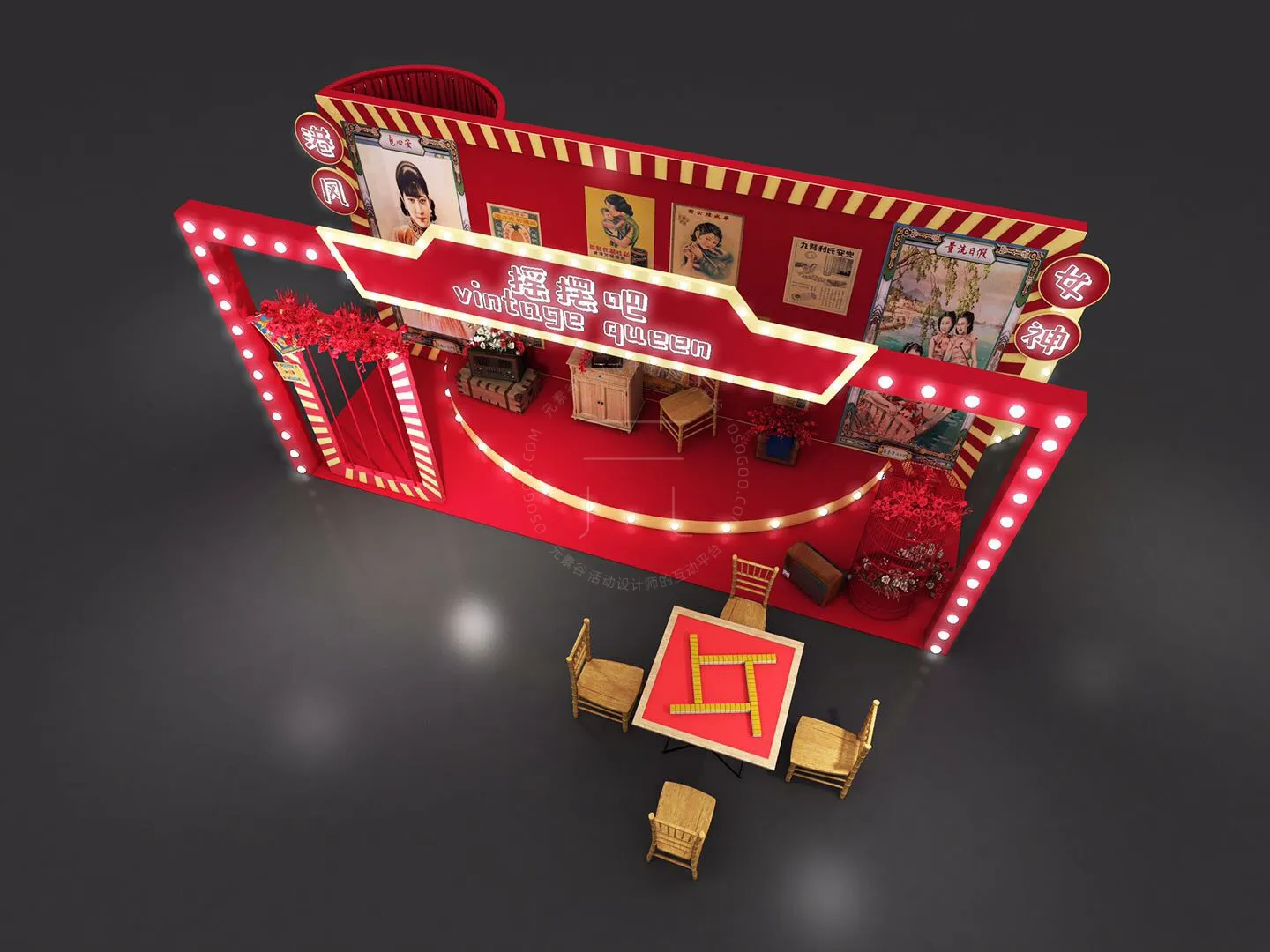 3D效果图·老上海风格女神节美陈打卡设计效果图