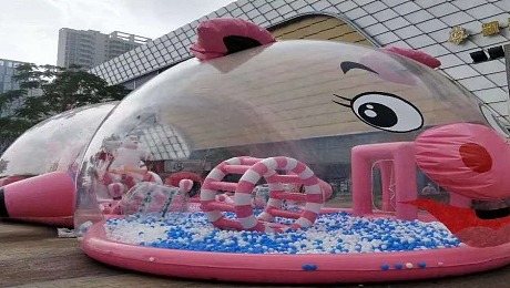 粉猪气模鲸鱼岛熊猫岛租售内置滑滑梯海洋球小蹦床全国租售