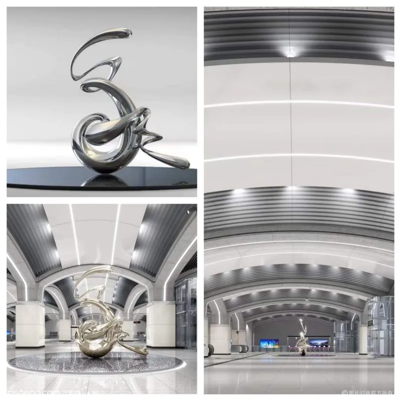 济南轨道交通站抽象雕塑 不锈钢镜面雕塑摆件