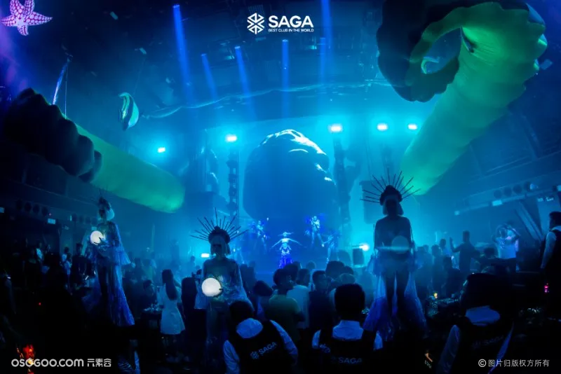 SAGA酒吧夏季海洋音乐节主题布置17m巨型鲨鱼气模