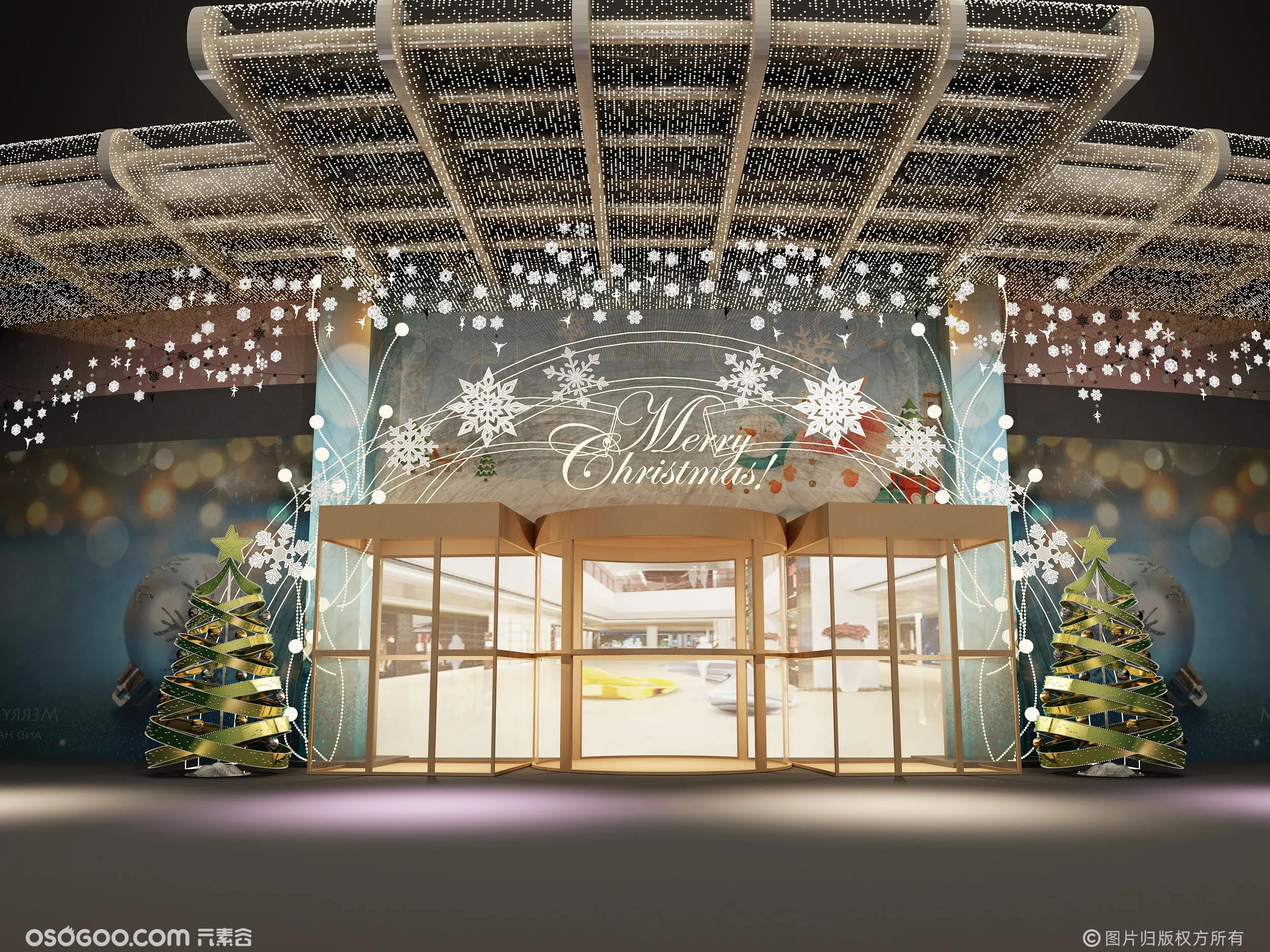 3D设计效果图▪圣诞节商场门头装饰灯圣诞美陈
