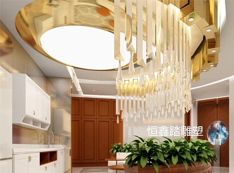新疆乌鲁木齐酒店大厅装饰镜面电镀钛金不锈钢双曲面天花吊顶厂家