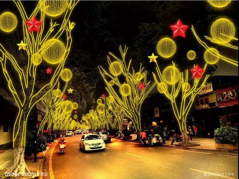 上海幕明圣诞新年灯光装饰 广场街道树木亮化造景