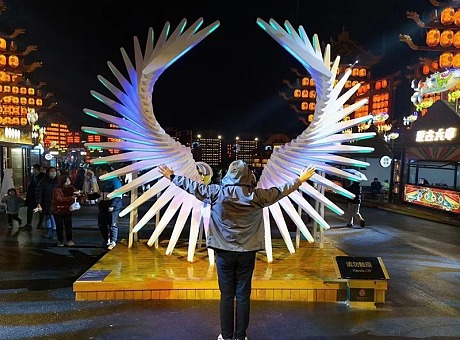 LED互动七彩发光翅膀摆件网红打卡天使之翼装置体感互动美陈专