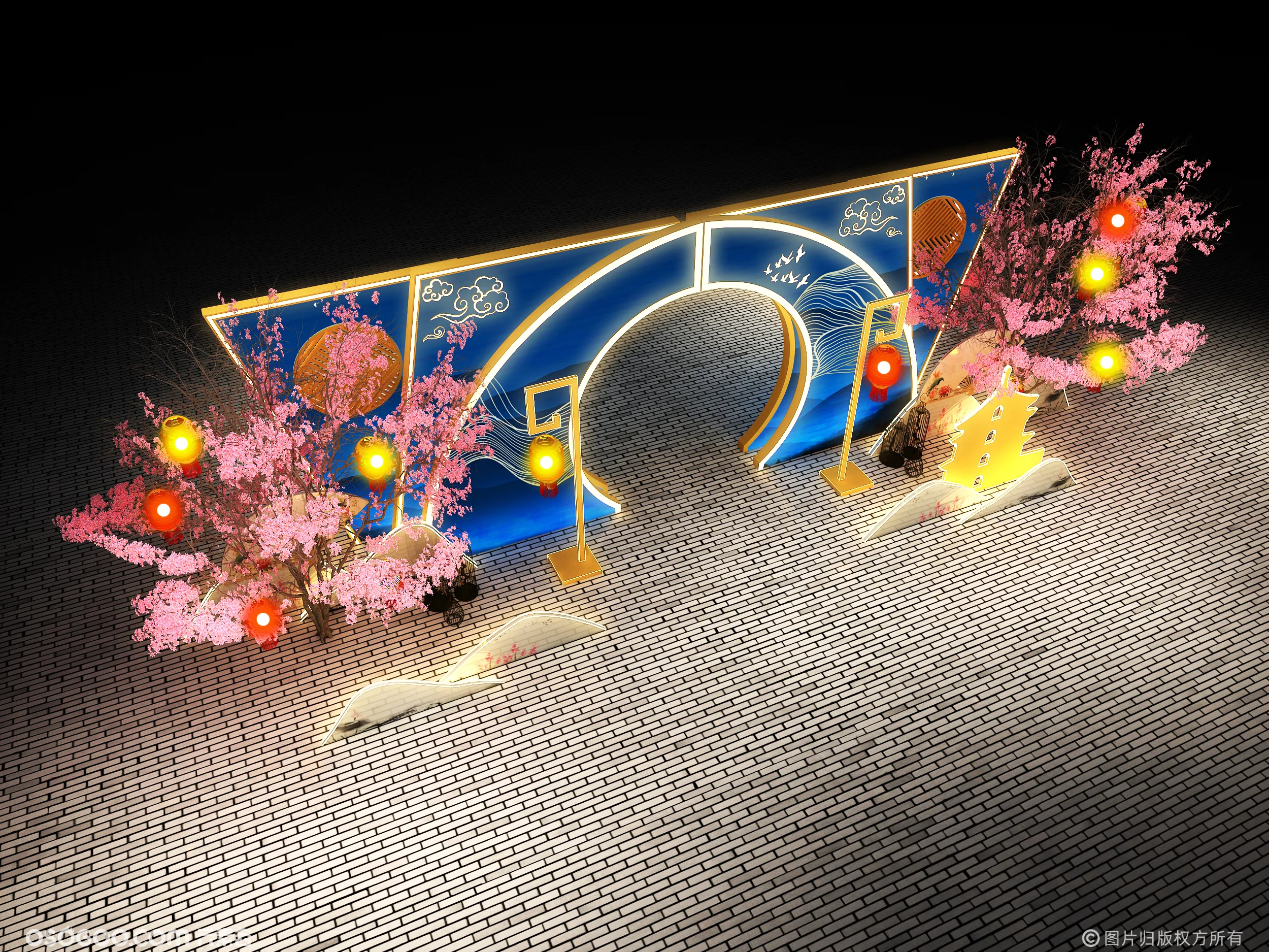 3D设计效果图▪2021新春商场新中式美陈打卡点设计