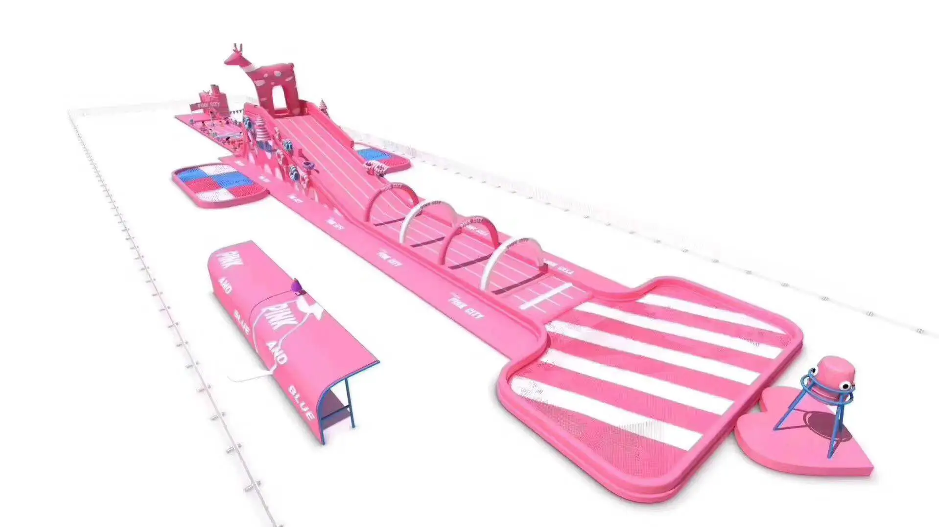 夏季粉色滑梯出租粉红滑道粉色主题活动