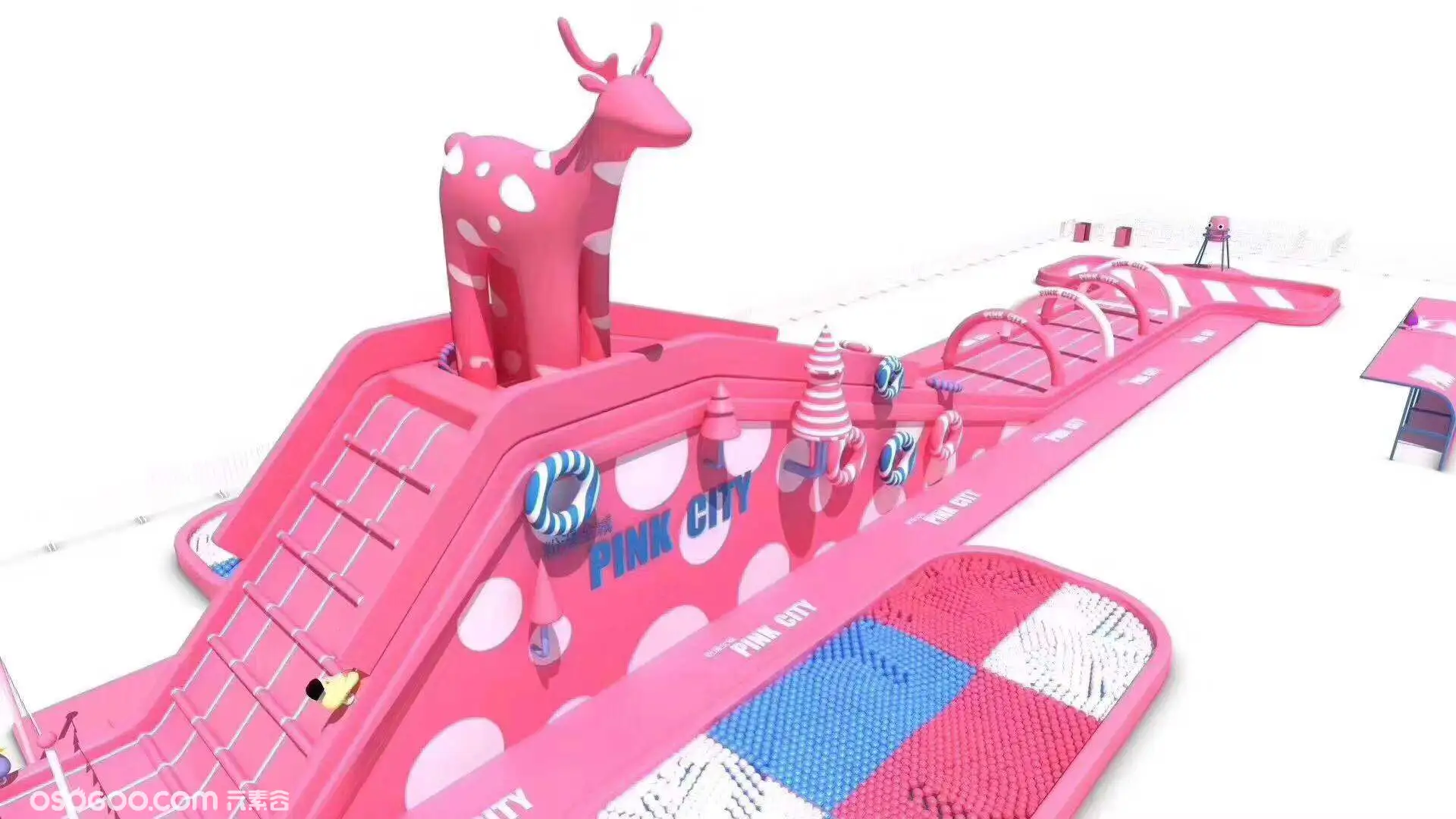 夏季粉色滑梯出租粉红滑道粉色主题活动