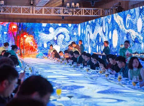 5D全息宴会厅互动投影 桌面动态投影 光影艺术酒店场景布置