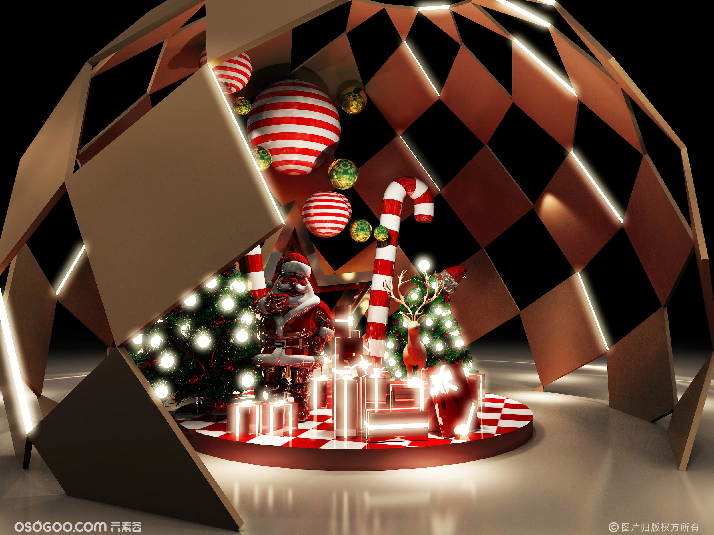 3D设计效果图▪商场圣诞老人的糖果屋打卡点