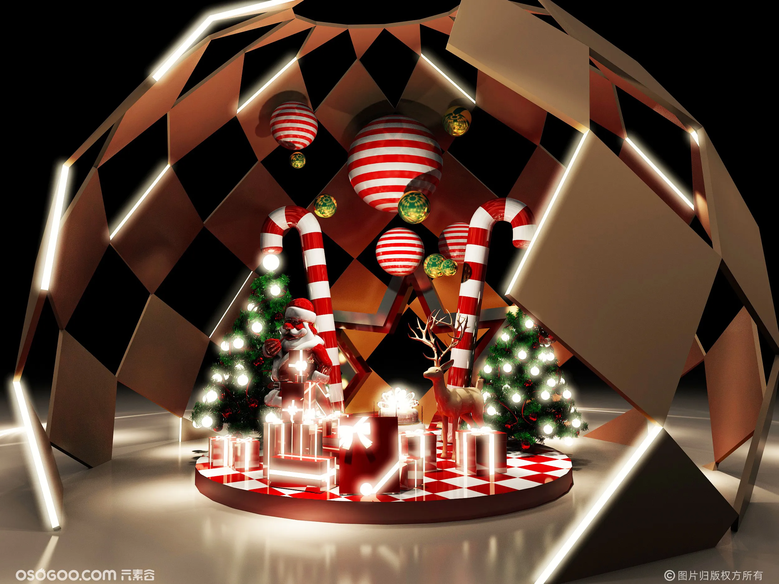 3D设计效果图▪商场圣诞老人的糖果屋打卡点