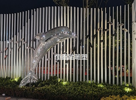 浙江售楼部小区花池装饰镜面不锈钢镂空海豚雕塑厂家报价