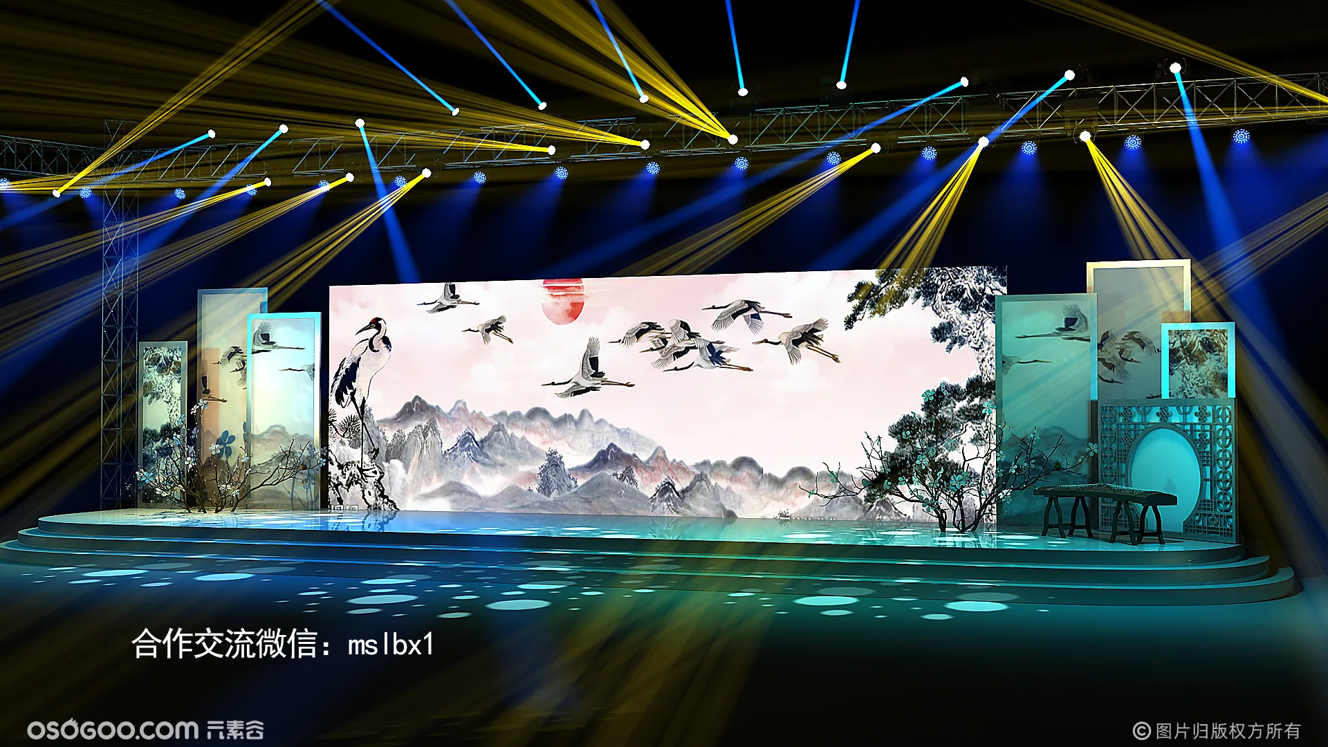 2019中国风舞美效果图中国风舞台设计中式舞台效果