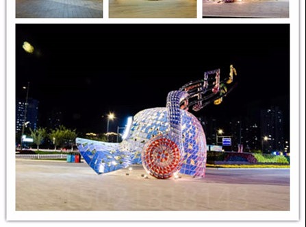扬州灯光节雕塑 广场不锈钢炫彩帽子雕塑定制