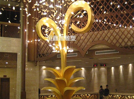 北京休闲酒店大堂不锈钢植物花雕塑厂家报价