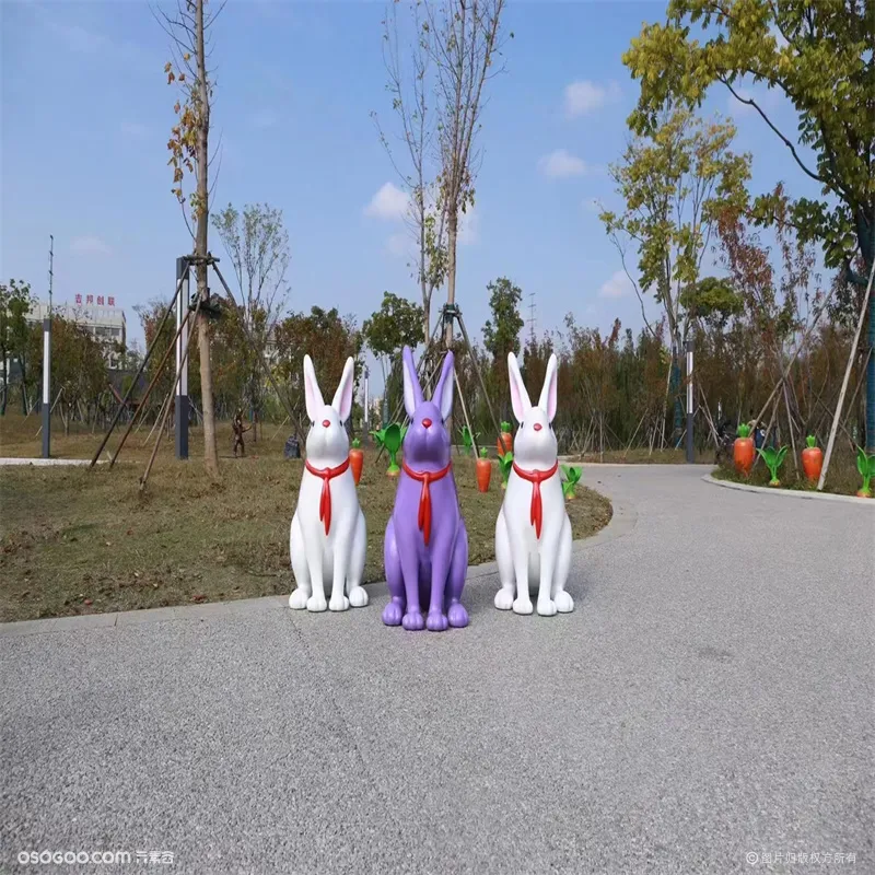 玻璃钢雕塑兔造型出租出售美陈摆件新年兔租售