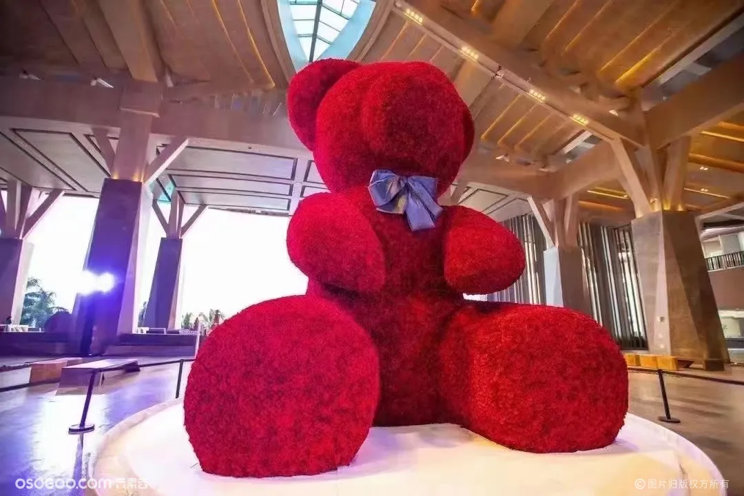 上海幕明常州网红打卡景观6米玫瑰熊 七夕大型仿真创意造型摆件
