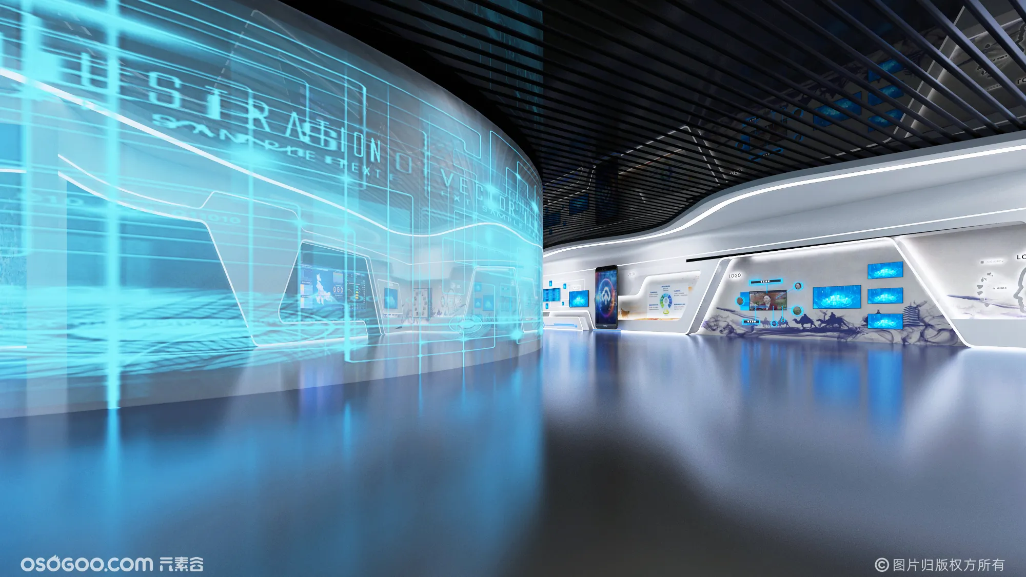 企业党建科技展厅，未来科技感，设备高科技展厅设计