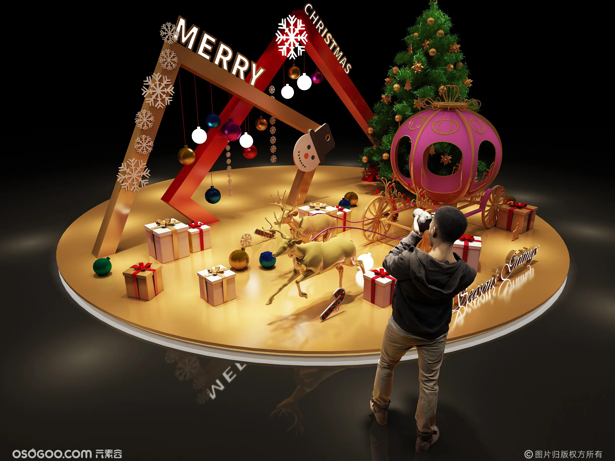 3D设计效果图▪商场圣诞美陈打卡点设计方案