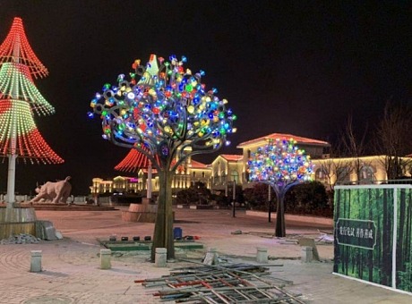 青岛步行街夜景 钻石许愿树雕塑 灯光木棉树雕塑摆件