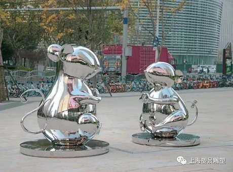 上海非你莫鼠景观雕塑 不锈钢灯光鼠雕塑 比心鼠摆件