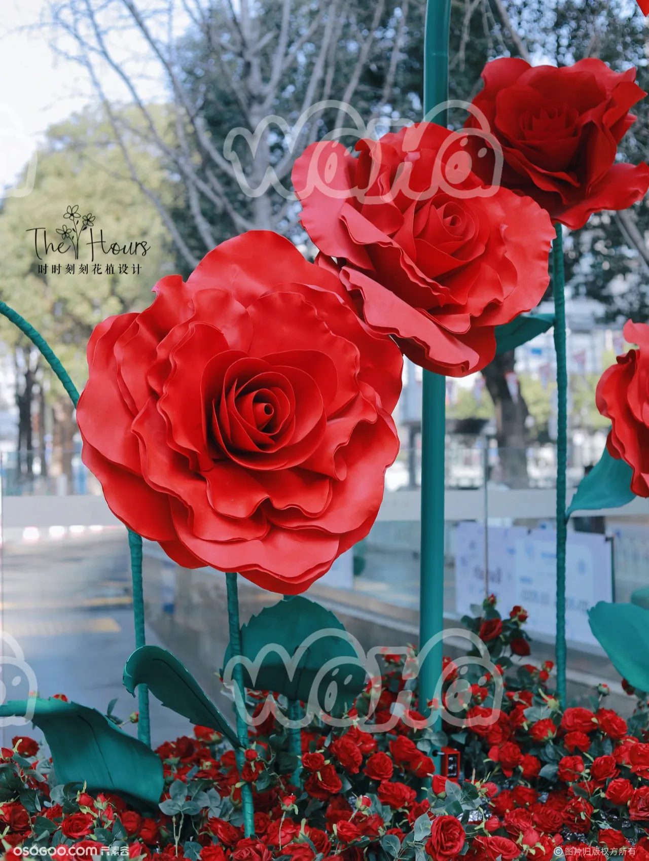 充气玫瑰花气模 感应开合装置 春季商场美陈装饰互动感应开合花