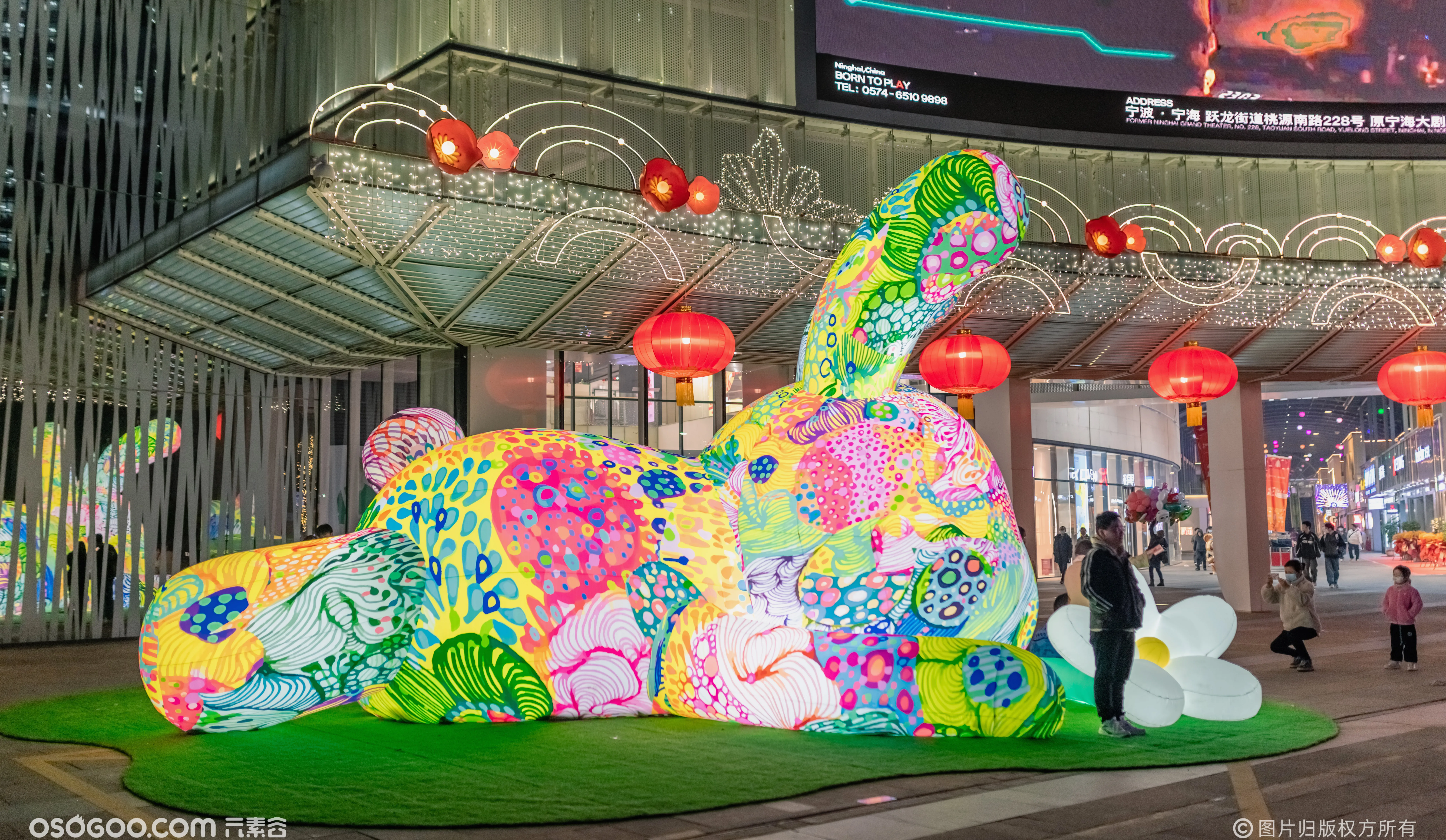 花纹兔子气模 兔子卡通 诺埃米艺术家公共空间兔子