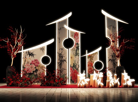 3D设计效果图▪2021商场春节中式亮化美陈拍照打卡点设计