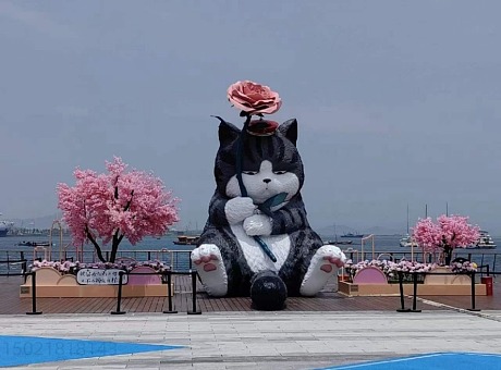 威海大型植绒猫雕塑 大尾巴可爱动物摆件