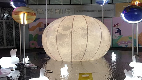 创意中秋节孔明灯互动装置室外防雨气膜月亮发光兔子灯租售