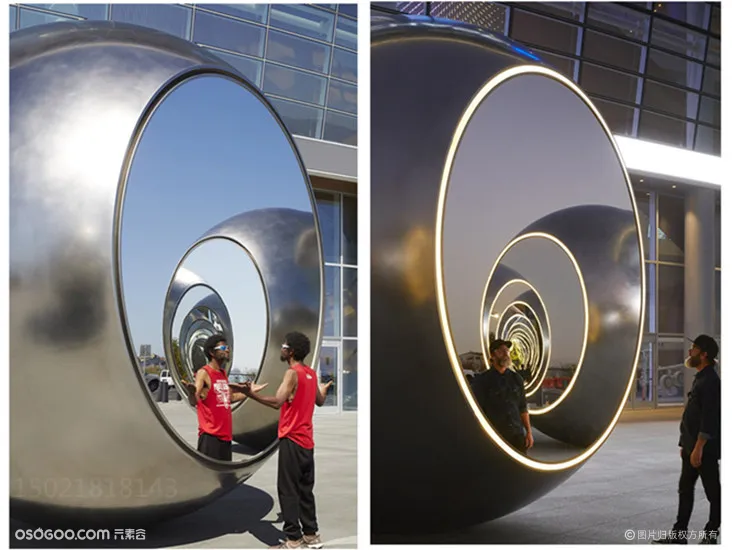 浙江公共艺术装置 镜面灯光球雕塑 抛光钢制球雕塑定制