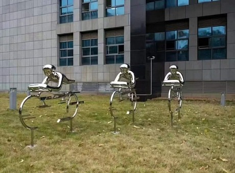 宁德运动主题白钢镜面雕塑系列 骑车抽象雕塑制作 