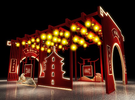 3D设计效果图▪2021年春节新中式DP美陈拍照打卡点设计
