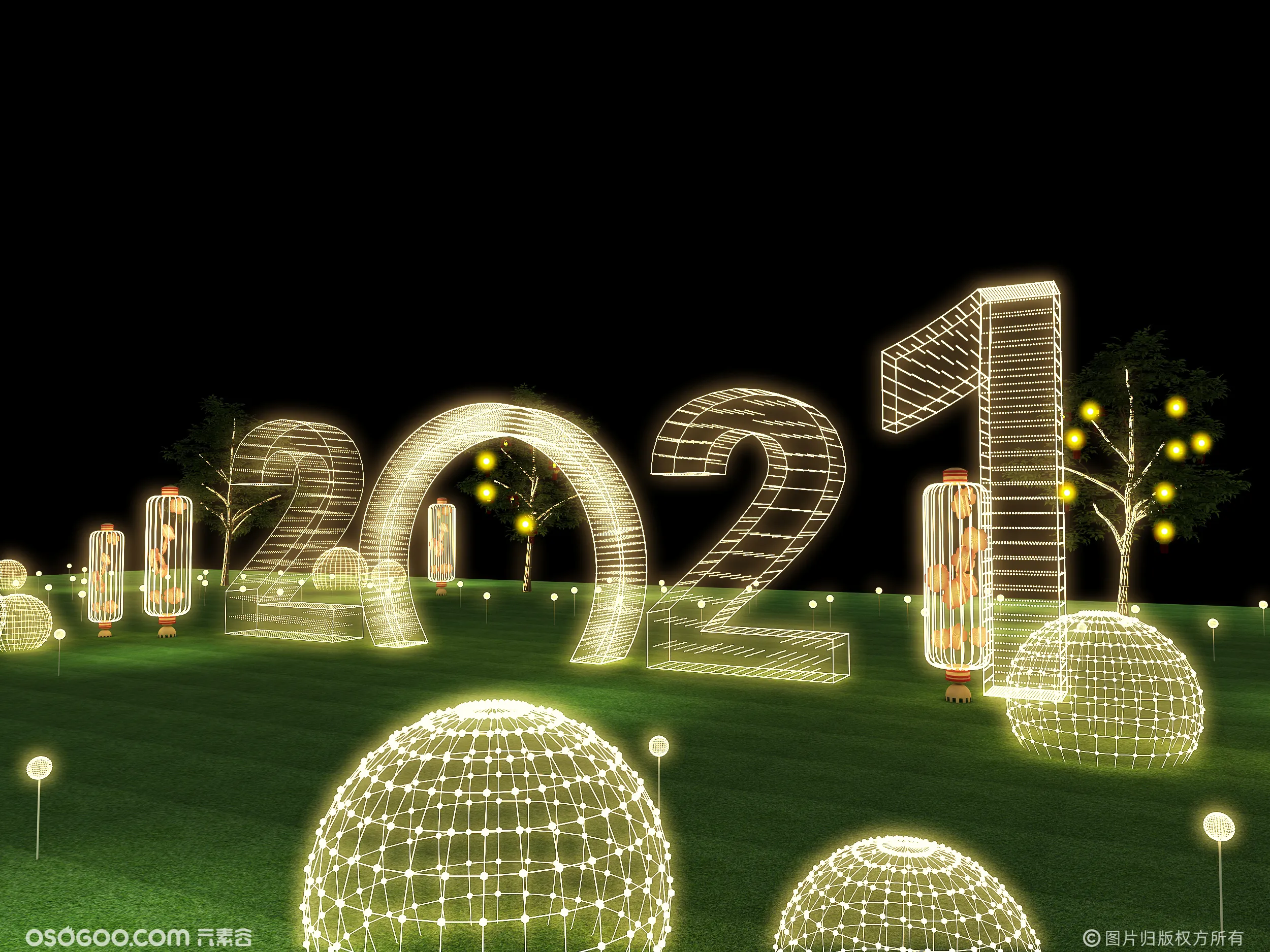3D设计效果图▪2021年春节新中式DP美陈拍照打卡点设计