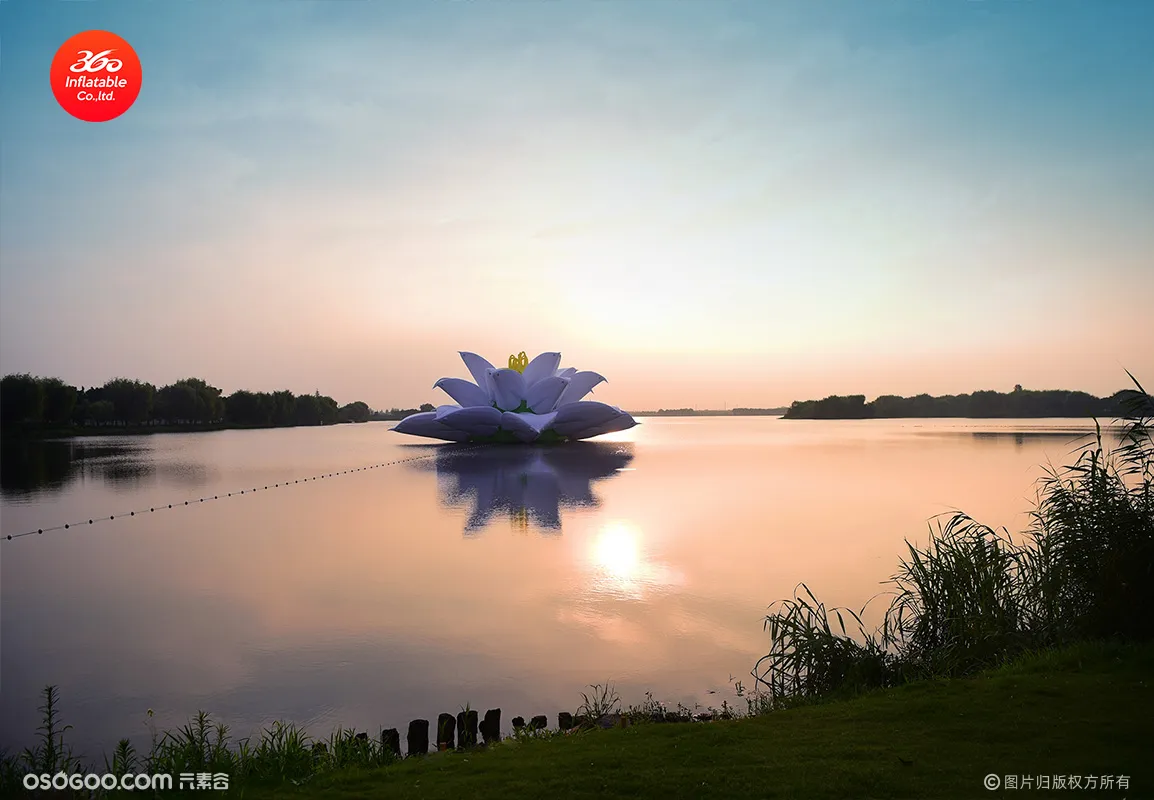 30米充气大莲花在上海青浦大莲湖展示、由著名设计师陈逸明设计