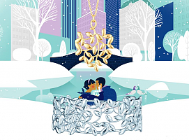 黄金珠宝结合城市雪景营销海报