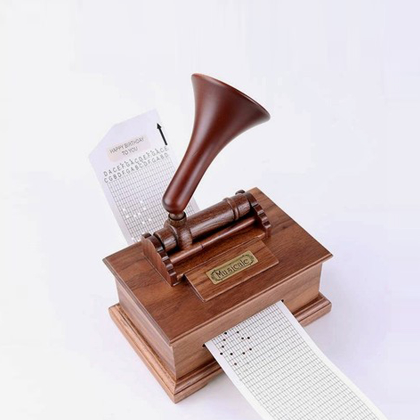 复古DIY木质手摇纸带留声机