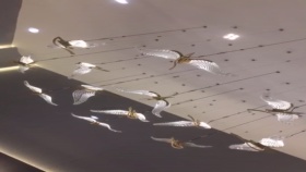 商场中庭光动态飞鸟装置百鹭齐飞机械升降
